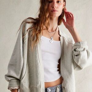 We the free midnight cardigan-oversize Light Gray Cozy buttons Cardigan Jacket
